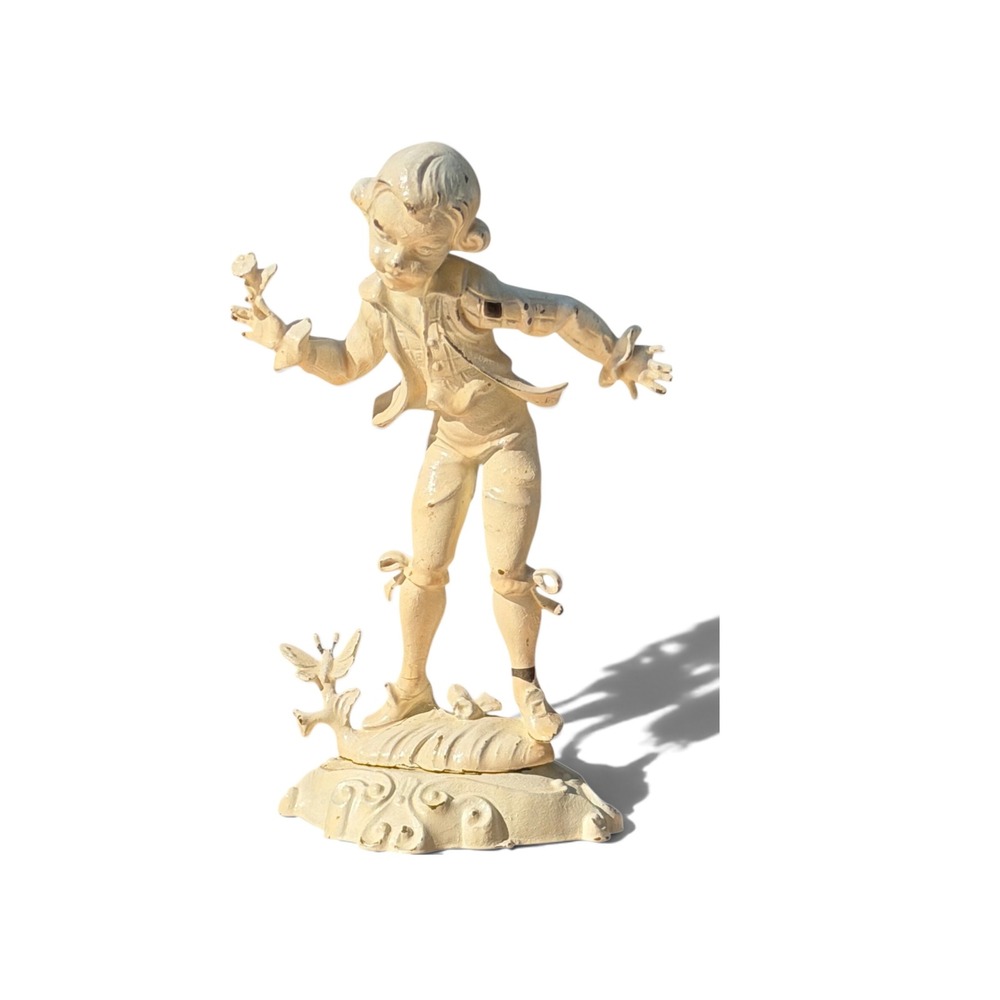 Vintage Italian Ivorine Polyresin Boy Figurine Cream Painted 8in